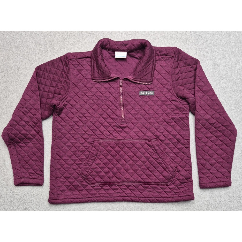 Columbia Sweater Womens S Purple Diamond Quilted 1/4 Snap Pocket Pullover
